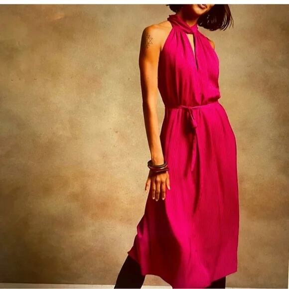 Banana Republic Red Satin Midi dress with tie Size 14 - Picture 1 of 6